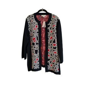 NWT Christopher & Banks Navy blue abstract print open cardigan‎